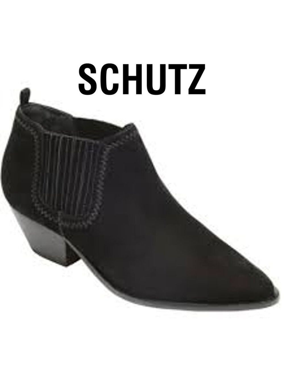 🎩🗝️UPDATED! NWOB $215 SCHUTZ Jacqueline Western-style Black Suede Booties